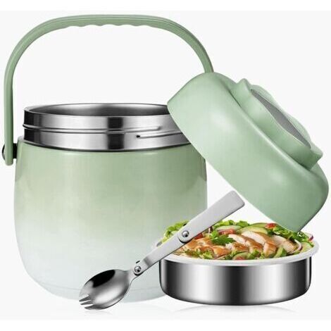 Pair Récipient alimentaire isotherme de 1200 ml, en acier inoxydable, thermos en acier inoxydable, idéal pour les écoles, le camping et autres occasions, vert dégradé. (1/4)