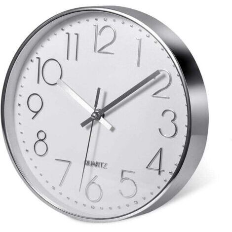 Pair (20cm/12'', Argent)Premium Silver Horloge Murale, Décoration Murale, Horloge Murale Silencieuse Moderne pour Cuisine Bureau à Domicile (1/4)