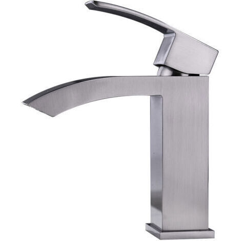 Pair Robinet de lavabo cascade extra-plat en acier inoxydable 304, installation monotrou, poignée relevable, argenté (1/5)
