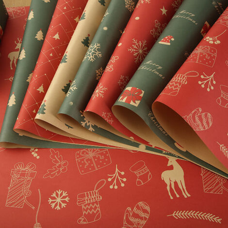 Pair Papier cadeau kraft de Noël, 75x50cm, emballage cadeau écologique, 14 pièces (1/5)