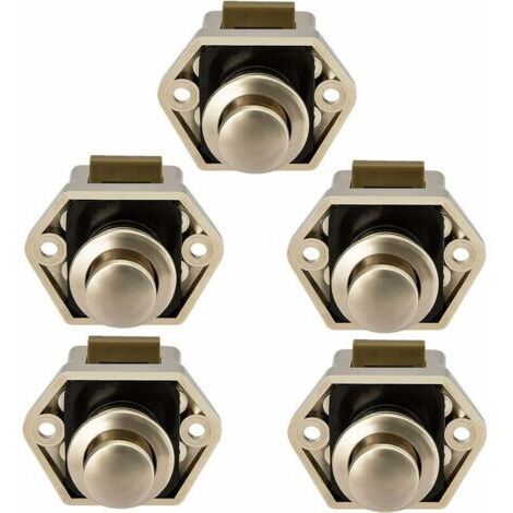 Pair Serrure à bouton-poussoir pour camping-car, caravane, ferme-porte d'armoire, lot de 5 (nickel) (1/5)