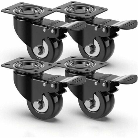 Pair Roulettes pivotantes silencieuses 50mm Charge maximale 400kg PVC et fer Rotation 360° Protection sol en caoutchouc polyuréthane (1/2)