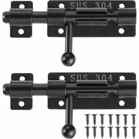 Pair ZVD-Loquet de porte à boulon avec trou de verrouillage, serrure de porte coulissante en acier inoxydable 304, 4 pouces, noir, 2 packs, 204BB-BL-2 (1/4)