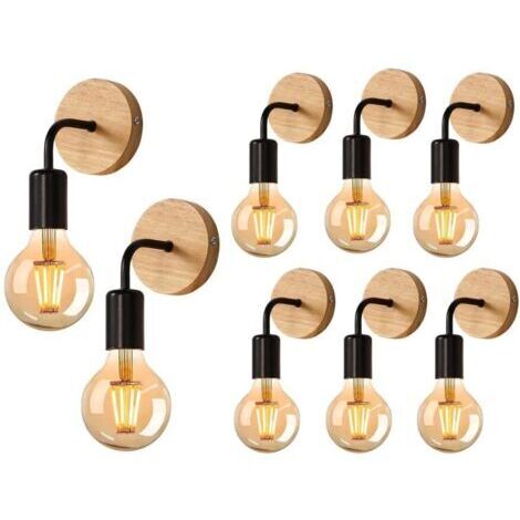8 Pièces Appliques Murales Vintage en Bois, Lampes Murales Interieur Industrielle E27 pour Chambre, Salon, Escalier, Couloir(ampoules non incluses)