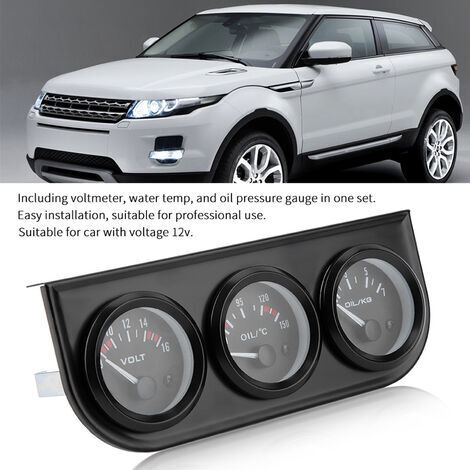 Pair - Kit de jauge triple 12V – Voltmètre, jauge de pression d'huile, jauge de température d'eau – Installation facile, ABS, alliage d'aluminium (1/4)