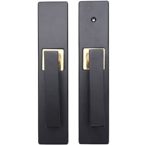 Pair - Poignée de porte à clé haute sécurité, en alliage d'aluminium robuste et silencieux, de forme noire, avec serrure et clé, pour salle de bain et chambre (ouverture à clé - lot de 2). (1/5)