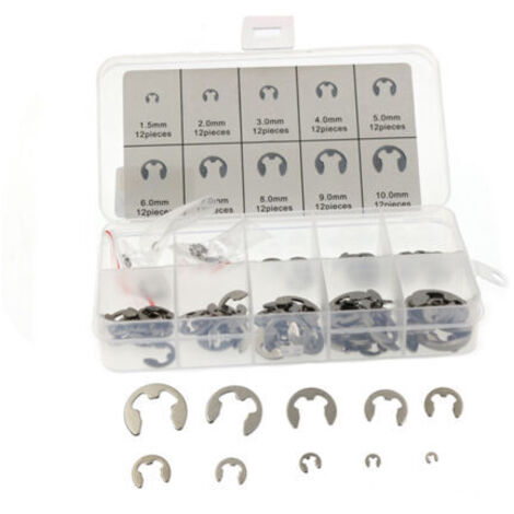 Pair - Kit d'assortiment de clips électroniques en acier inoxydable 120, 304 pièces, ensemble de bagues de retenue externes à circlips M1.5-10 (1/4)