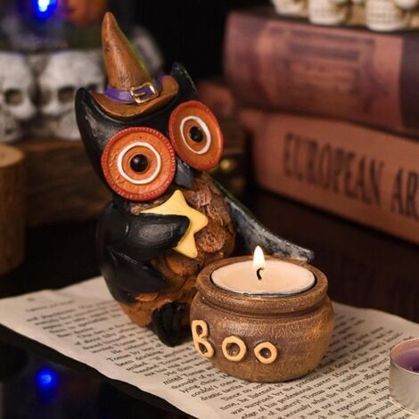 Pair - SJLERST Bougeoir gothique en forme de hibou, Décorations de Hibou d'halloween pour fête, cheminée, Maison, Jardin (1/5)