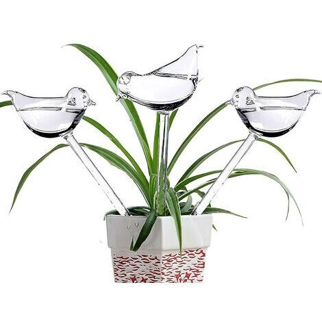 Pair - Lot de 3 globes d'arrosage en verre avec pointes d'auto-arrosage en forme d'oiseau pour plantes, intérieur et extérieur (1/5)