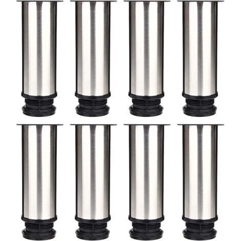Pair - Selected Lot de 8 Pieds de Meubles, Pied Cuisine Réglables Ø 50 mm/Hauteur 150 mm Ronds Métal Acier Inoxydable Canapé Jambe Table Pieds (1/5)