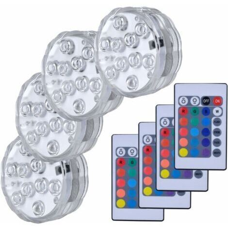 Pair - Lumière submersible de LED, Lampes sous-marines LED Éclairage Submersible Multi-couleur avec télécommande Étanche IP68 pour Piscine/Décorations//Fête Lot de 4 (1/4)
