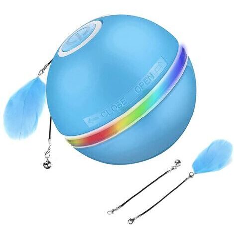 Pair - Balle interactive pour chat, lumière LED, rotation automatique à 360°, chargement USB, arrêt automatique après 30 minutes, bleu (1/5)