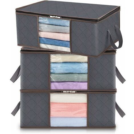 Pair - Lot de 3 sacs de rangement 35L – Pliable sous lit – Housse avec fenêtre transparente – Tissu non tissé incolore – 48x36x20 cm (1/5)