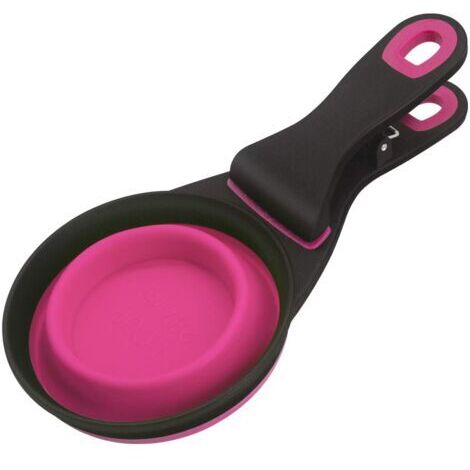 Pair - Support de sac de céréales pliable en TPE 3 en 1 pour animaux de compagnie, tasse à mesurer pour nourriture pour chien (L, rose) (1/5)
