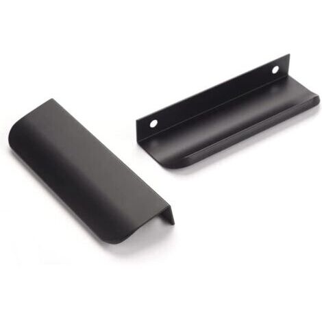 Pair - Ensemble de six poignées invisibles, poignées de meuble, poignées de placard modernes et minimalistes en alliage d'aluminium, poignées de tiroir (noir, entraxe de 96 mm) (1/4)