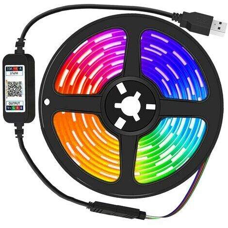 Pair - Bande lumineuse LED RVB 5050, 2 M, synchronisation de musique, application Bluetooth, 16 millions de couleurs, luminosité réglable, IP65, pour éclairage ambiant TV/ordinateur, multicolore (1/5)