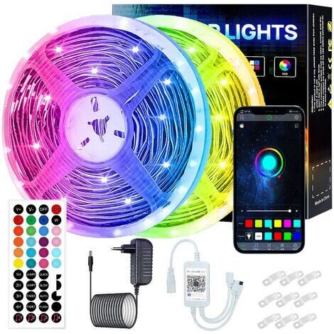 Pair - Kit de bande LED RVB, 20 mètres, contrôle de l'application Bluetooth, avec 44 touches, SMD 5050, 12V, multicolore (1/5)