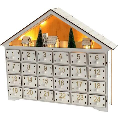 Pair - Calendrier de l'Avent en bois avec 24 tiroirs – Bois de lotus naturel – Éclairage LED chaud pour ambiance festive – Décoration de Noël (1/5)