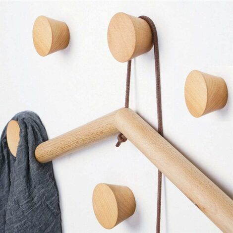 Pair - Patère en bois, porte-manteau rond, (hêtre conique 53.5cm 5 pièces) (1/5)
