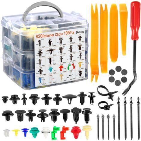 Pair - 925 Pcs Rivet Clips Plastique, Rivet Plastique Fixation de Protection, Clips Voiture Noir Universel pour Auto Voitures Panneaux de Portes avec Boîte De Rangement et Outil de Démontage (1/5)
