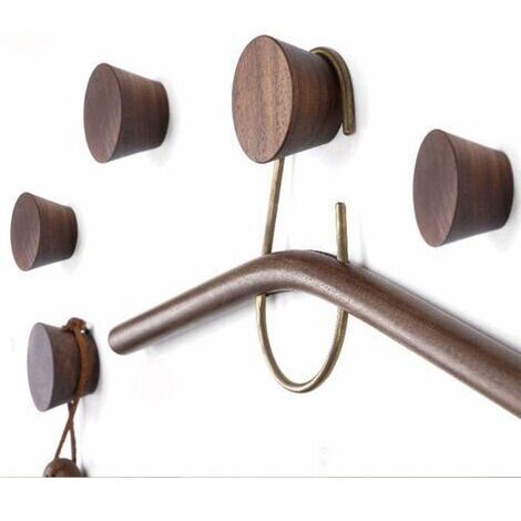 Pair - Patère en bois, porte-manteau rond, noyer noir conique 53.5cm, 5 PCS (1/5)