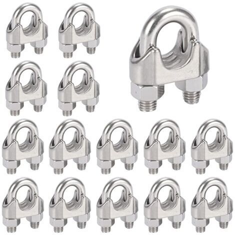 Pair - 16 Pièces Serre Cable Acier M6,Serre Cable Inox 304 U Boulon Clip de Câble Métalliques,Pour Câble Métallique en Acier de 6 mm,Corde (1/5)
