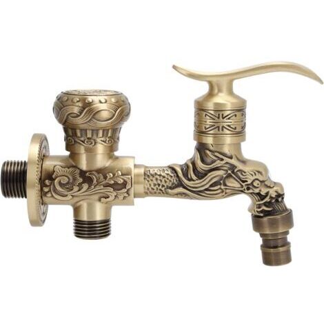Pair - Ce robinet mural à double sortie, orné d'un motif de dragon de style vintage, est idéal pour les machines à laver, les jardins et les stations de lavage de voiture. (Qinggu Double Sortie - Bec