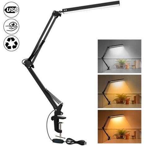 Pair - Lampe de bureau LED puissante avec clip - Lumière LED de protection des yeux - 3 modes d'éclairage x 10 niveaux de luminosité - Noir (1/5)