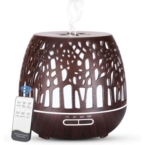 Pair - Diffuseur d'Huiles Essentielles 400ml, Télécommande d'humidificateur Ultrasonique sans BPA avec Lumière LED à Couleurs Variables 3 Minuterie pour la Maison/Yoga/Bureau/Spa - Couleur du Bois Fon (1/5)