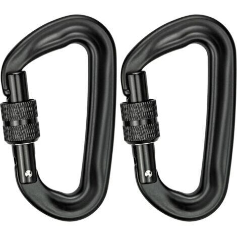 Pair - 2Pcs Mousqueton Escalade 12KN (1200KG) Robustes Mousqueton Aluminium Mousqueton à Verrouillage en Forme de D pour Hamacs Balançoire de Yoga Camping Porte-clés Chiens de Serrure (1/5)