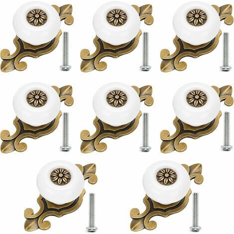 Pair - Bouton Ceramique, Meuble Boutons de Tiroir Vintage 8 Pièces Boutons en Métal Pour Bureau Tiroirs et Placard (1/5)