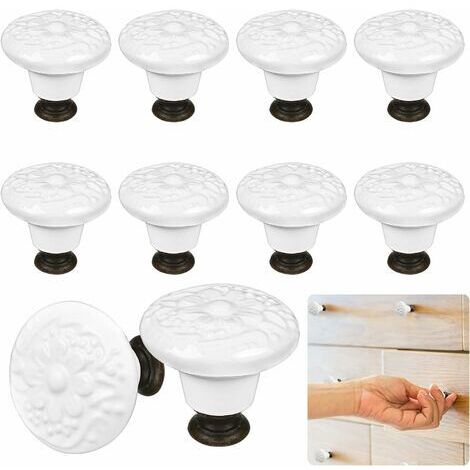 Pair - Boutons de meuble en céramique vintage fleuri – Lot de 12 boutons 34x32mm avec vis M4 – Pour portes et tiroirs modernes (1/5)