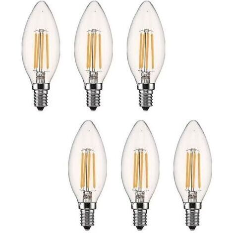 Pair - Ampoule Led E14 Dimmable Bougie Led E14 4w Blanc Chaud 2700k, Filament Led Petit Culot à Vis, Equivalent 40w, Lot de 6 fg