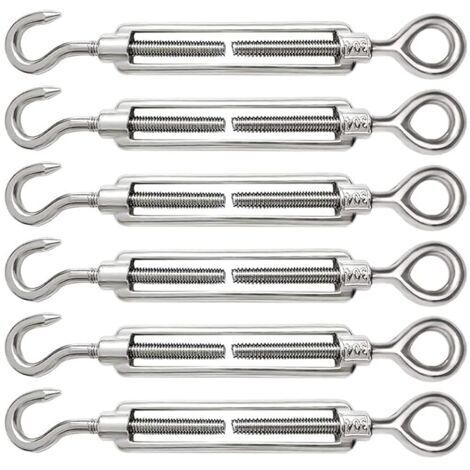 Pair - 6 Pièces Tendeur Cable M6 Tendeur Cable Inox 304 Réglable Crochet de Ridoir et Oeil pour Tendeur de Fil Cable Acier Corde Crochet Tendeur Accessoires (1/5)