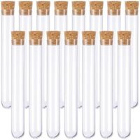 Pair Ensemble de 15 tubes à essai en plastique transparent, tubes à essai en plastique, flacons en plastique, tubes à essai de laboratoire, avec bouchons en liège, adaptés aux plantes, bonbons, épices