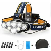Pair - Lampe frontale LED rechargeable 18000 lumens – Étanche IPX4 – 8 modes d'éclairage – Portée jusqu'à 800 mètres – Avec 2 batteries rechargeables
