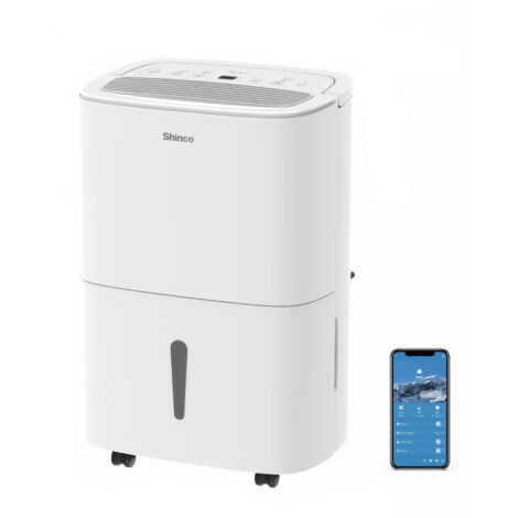 SHINCO WLAN-Luftentfeuchter, tragbar, 30 l/Tag, Luftreiniger, Aktivkohlefilter, 24-Stunden-Timer, kontinuierlicher Abfluss, Wäschetrockner-Funktion, weiß