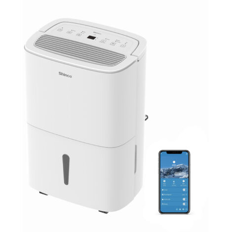 SHINCO WIFI tragbarer Luftentfeuchter 50 l/Tag mit Hebepumpe, Luftreiniger, Aktivkohlefilter, 24-Stunden-Timer, kontinuierlicher Wasserablauf, Wäschetrockner-Funktion, weiß