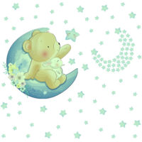 Bear Moon Star Glow Wall Sticker Cartoon Animal Children's Room Bedroom Decorative Wall Sticker