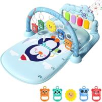 Baby Gym Play Mat - Washable Kick and Play Piano Mat with 5 Detachable Toys for Newborn Infants (Blue)