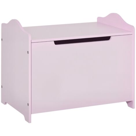 Spielzeugkiste aus Holz für Kinder, Aufbewahrungsorganizer mit Sicherheitsscharnier, 48 x 60 x 40 cm, Rosa