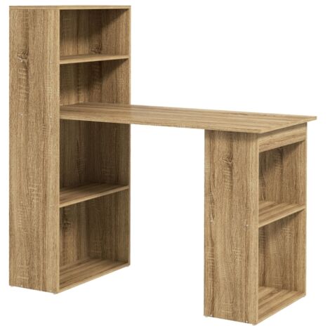 Computertisch mit Ablagefach, Eckschreibtisch mit angrenzendem Bücherregal, 120 x 55 x 120 cm, Eiche (1/5)