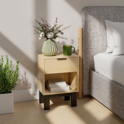 Nachttisch aus Eiche mit Schublade und offenem Fach, 35×26×50 cm, für Schlafzimmer & Wohnzimmer (1/5)