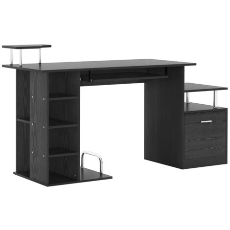 Computerschreibtisch mit Schublade, Regalen und CPU-Halterung, Möbel für das Homeoffice, 152x60x88cm, schwarz (1/5)