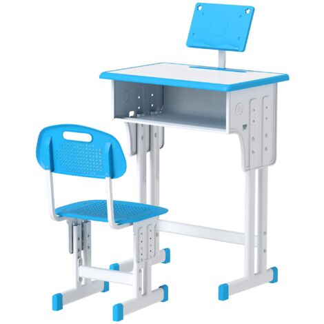 Verstellbarer Kinderschreibtisch mit Stuhl, Buchständer und Stiftehalter, Blau, 60×45×102 cm (1/5)