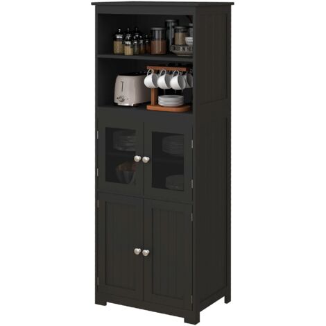 Küchenschrank mit Vitrine und viel Stauraum, 60×30×162 cm Schwarz