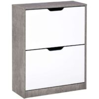 Schuhschrank mit 2 Schubladen und verstellbaren Einlegeböden, 81 x 62,5 x 26 cm, Grau und Weiß