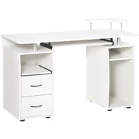 Computertisch mit Tastaturschublade, CPU-Ablage, Schubladen und Ablage für Scanner, 85 x 120 x 55 cm, weiß