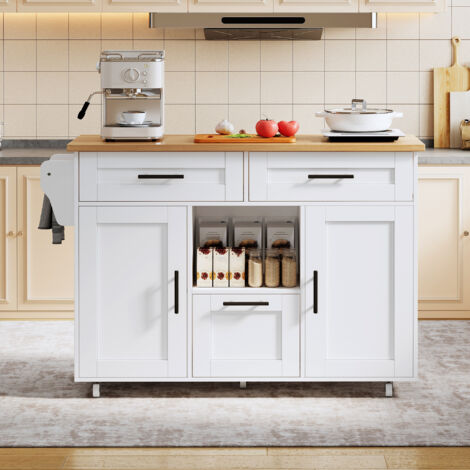 Carrello cucina 120x71x90 cm nordico, pieghevole, cassetto, porta asciugamani, ruote 360°