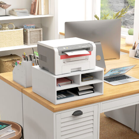 Organizzatore da scrivania bianco con 3 scomparti, supporto stampante, 47x40x22,5 c (1/5)